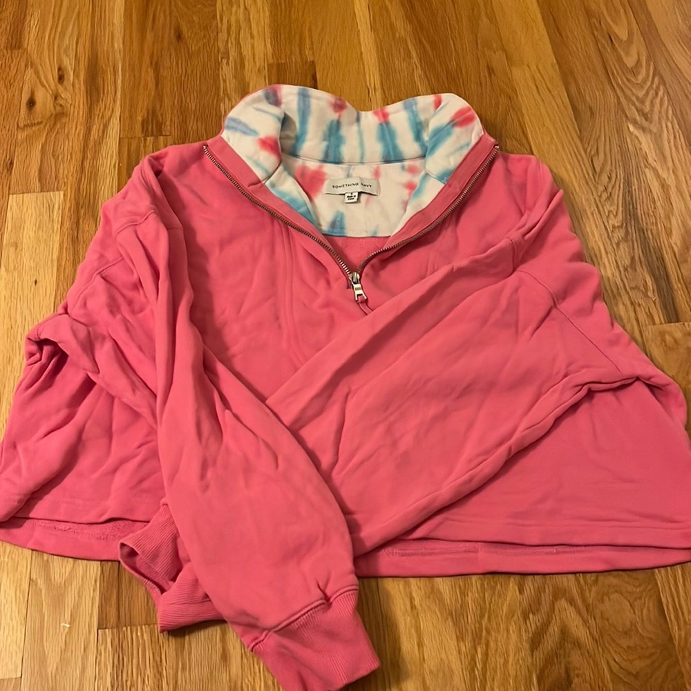 Something Navy hot pink tie dye cropped sweatshirt
